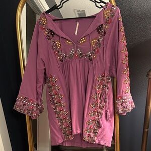 Free People Purple Embroidered Tunic
